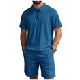 thumbnail image 1 of HBGVBA Men Print Short Sleeve 1 4 Zip Collared Top Drawstring Elastic Waist Casual Shorts Set, 1 of 5