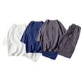 thumbnail image 1 of HBGVBA Men Summer Plus Size 2 Piece Outfit Linen Solid Color Loose Shorts Breathable V-Neck Button Short Sleeve Set, 1 of 4