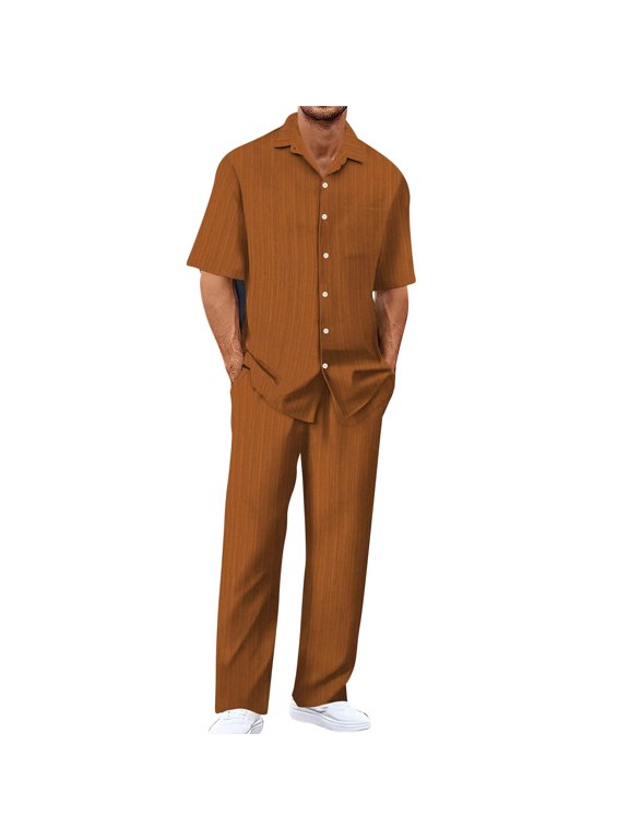 Men's and Big Mens Casual Matching Outfits 2 Piece Short Sleeve T-Shirt and Straight Leg Long Pants with Pockets Set