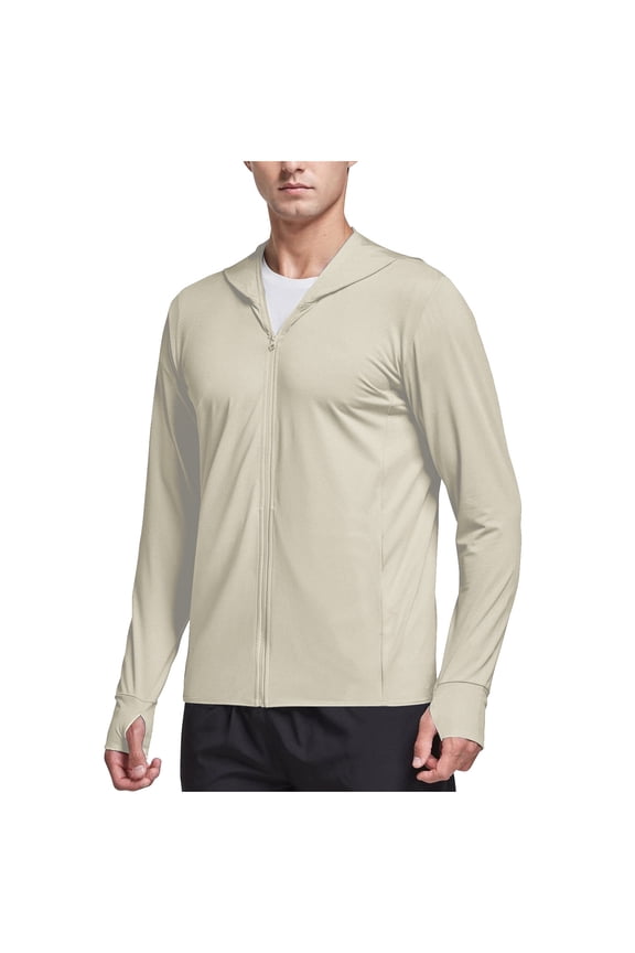 Men Sun Protection Jacket,Long Sleeve Activewear,Sun Protection Hooded Jacket with Arm Sleeves Zip Pockets Fitness Tops