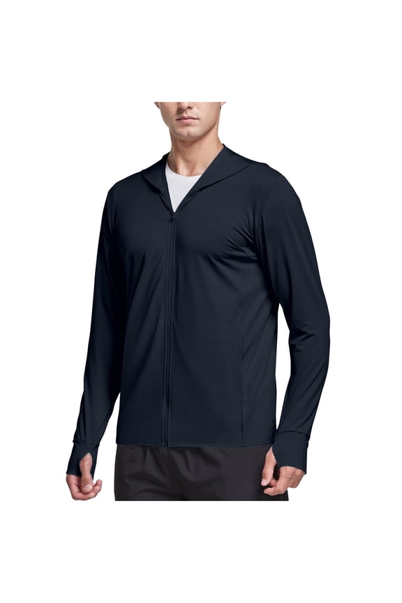 Men Sun Protection Jacket,Long Sleeve Activewear,Sun Protection Hooded Jacket with Arm Sleeves Zip Pockets Fitness Tops