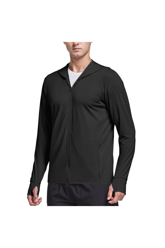 Men Sun Protection Jacket,Long Sleeve Activewear,Sun Protection Hooded Jacket with Arm Sleeves Zip Pockets Fitness Tops