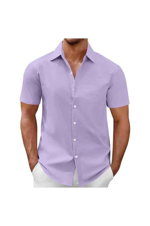 Men's Basical T-Shirts,Short Sleeve Tees for Men,Men's Summer Beach T-Shirts Solid Color Button Turn Down Collar With Pocket Short Sleeve Casual Vacation Wear Tops