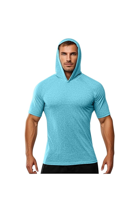 Men's Basical T-Shirts,Short Sleeve Tees for Men,Men's Gym Hooded T-Shirts Solid Color Fast Dry Sun Protection Short Sleeve Workout Tops