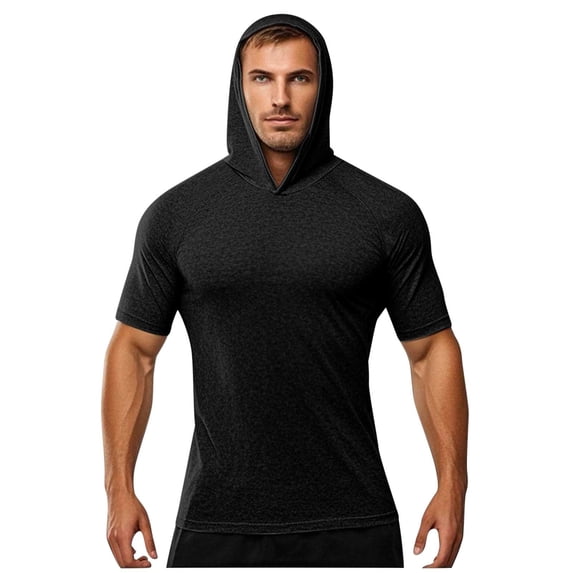 HBGVBA Men's Basical T-Shirts,Short Sleeve Tees for Men,Men's Gym Hooded T-Shirts Solid Color Fast Dry Sun Protection Short Sleeve Workout Tops