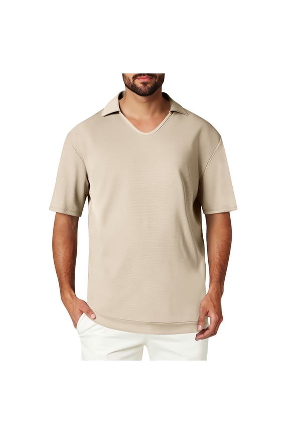 Men's Basical T-Shirts,Short Sleeve Tees for Men,Men's Summer T-Shirts Solid Color Short Sleeve Turn Down Collar Stylish Daily Wear Tops