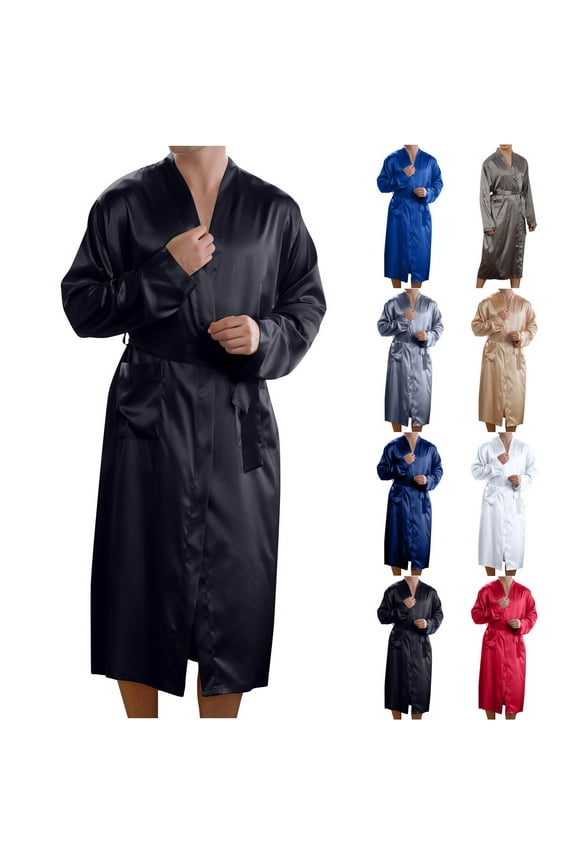 Men's Bathrobes, Mens Robe Satin With Pockets With Belt Full Length Bathrobe Loungewear Nightwear Home Wear Comfortable Soft Cozy Warm Winter Robe