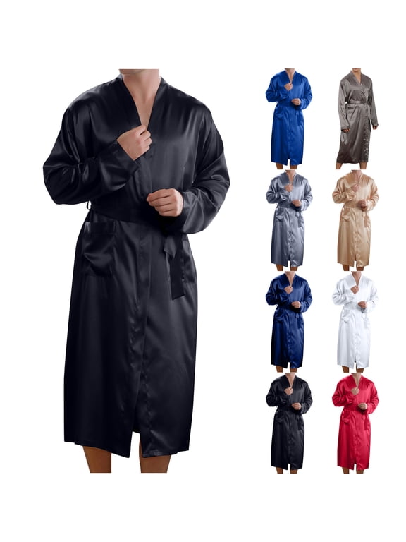 Men's Bathrobes, Mens Robe Satin With Pockets With Belt Full Length Bathrobe Loungewear Nightwear Home Wear Comfortable Soft Cozy Warm Winter Robe