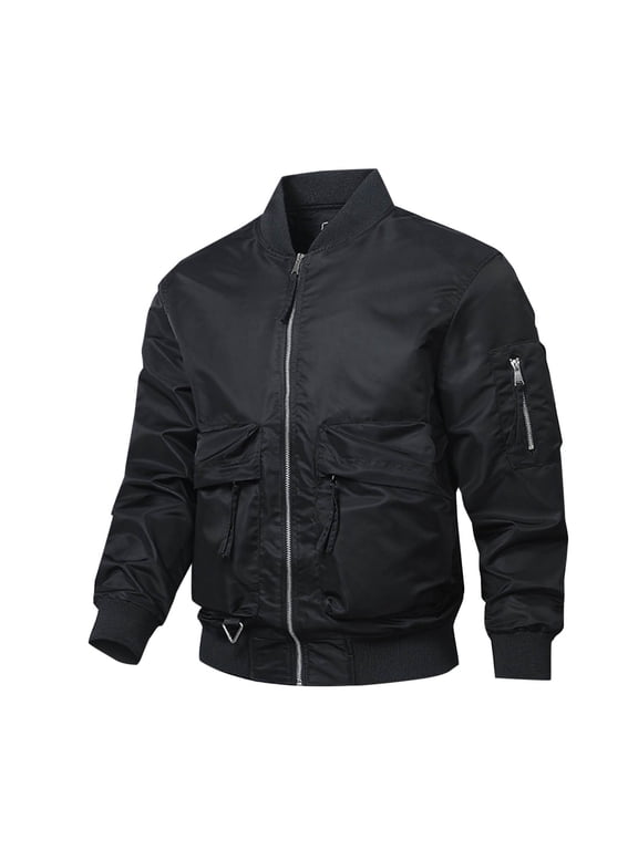 Men's Bomber Jacket Flight Jacket Full Zip Windbreaker with Multi Pockets Casual Military Coat