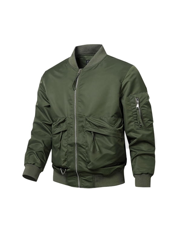Men's Bomber Jacket Flight Jacket Full Zip Windbreaker with Multi Pockets Casual Military Coat