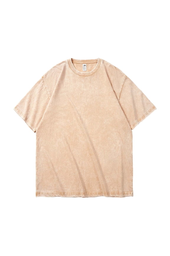 Men's Casual Loose T-Shirts,Crew Neck Short Sleeve Tops,Solid Color Vintage Loose Cut Drop Shoulder Style Summer Daily Wear T-Shirts