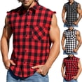 thumbnail image 1 of HBGVBA Men's Casual Sleeveless Blouse,Breathable Tank Tops,Plaid Collared Shirt Button Down Top with Pocket, 1 of 5