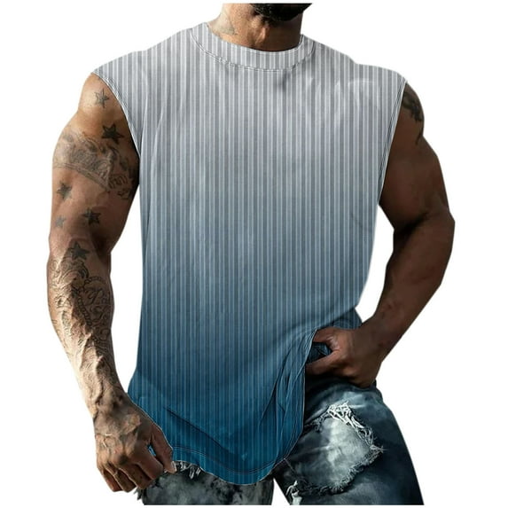 HBGVBA Men's Casual Tank Tops,Gradient Color Sleeveless Blouse,Stripe ...