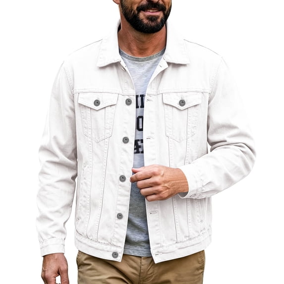 HBGVBA Men's Classic Denim Trucker Jacket, Button Front Point Collar Coat, Flap Chest Pockets Long Sleeve Casual Outerwear