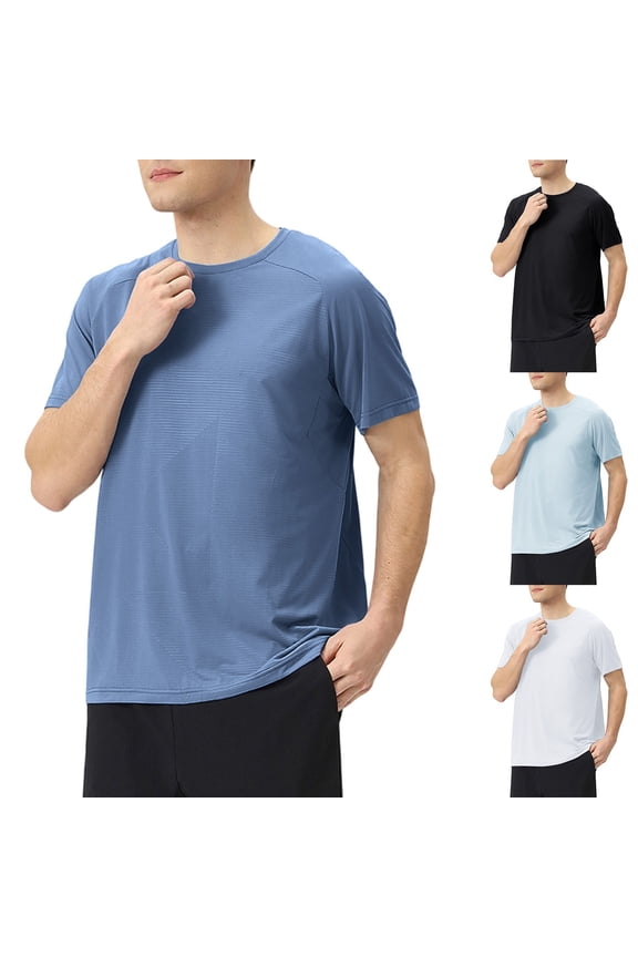 Men's Crew Neck T-Shirts,Solid Color Short Sleeve Tops,Summer Fast Drying Breathable Athleisure Outdoor Stretch Performance Daily Wear T-Shirts