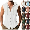 thumbnail image 1 of HBGVBA Men's Hoodie Tank Tops,Sleeveless Shirt with Drawstring,Solid Color Drawstring Button Down Pullover Top with Pocket, 1 of 5