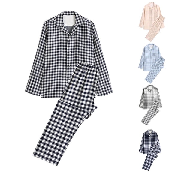 Bovxnpu Men's Pajamas Set Loungewear Sleepwear, Men Pajama Set Long Sleeve Pjs Button Down Sleepwear Soft Comfy Loungewear Set 2 Piece Nightwear