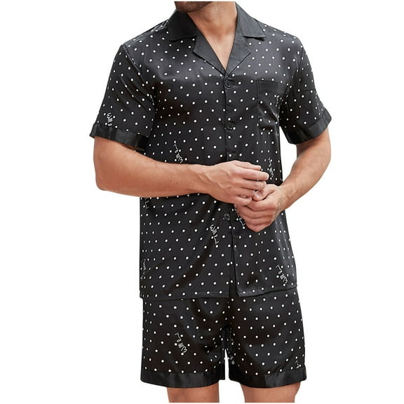 Bovxnpu Men's Pajamas Set Loungewear Sleepwear, Men Pajamas Set Short Sleeve Sleepwear Button-Down Pjs Set 2 Pieces Loungewear with Pockets