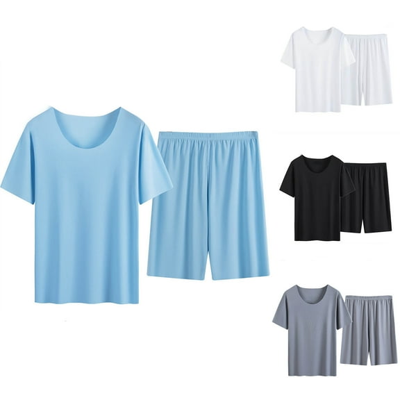 Bovxnpu Men's Pajamas Set Loungewear Sleepwear, Men's Pajamas Set Casual Short Sleeve Shirts and Shorts Soft 2 Piece Loungewear