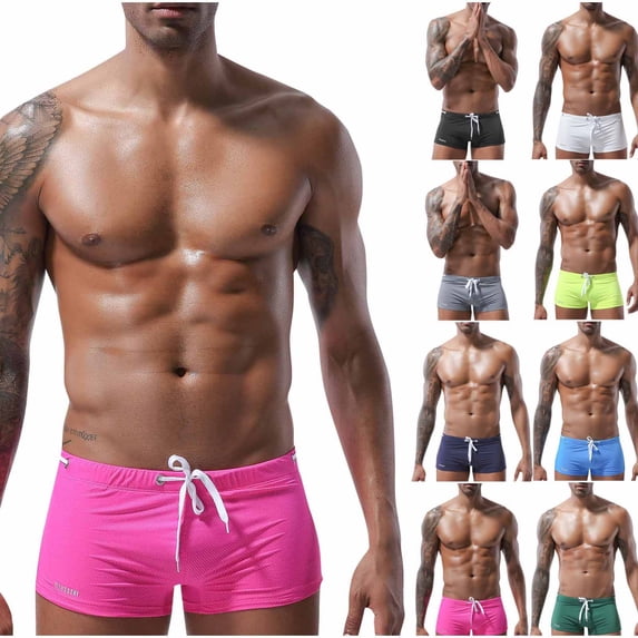 HBGVBA Men's Swim Trunks Briefs,Swimsuits with Drawstring,Solid Elastic Waist with Pocket Swimwear for Vacation