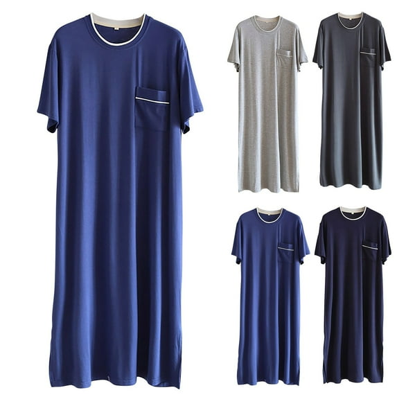 Bovxnpu Mens Bathrobes, Men's Nightshirt Short Sleeve Nightgown Soft Loose Sleepwear Lightweight Nightwear Comfy Sleep Shirt