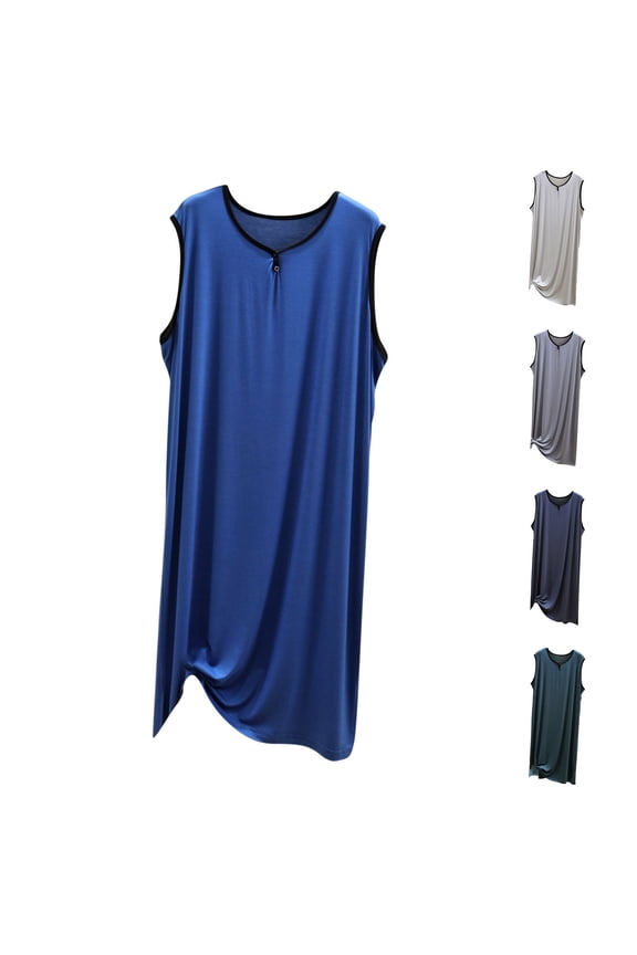 Mens Bathrobes, Men's Nightshirt Sleeveless Nightgown Tank Top Soft Loose Sleepwear Lightweight Nightwear Comfy Sleep Shirt
