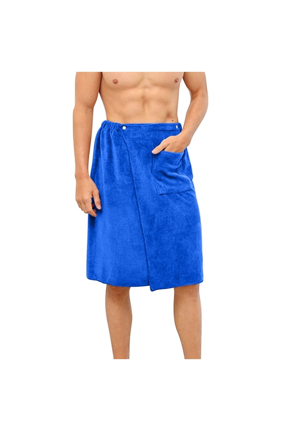 Mens Bathrobes, Mens Fleece Shower Wrap Adjustable Bath Gym Cover Up with Snaps