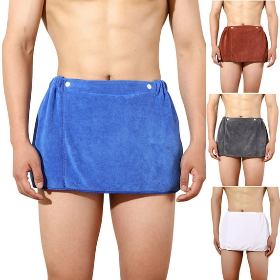 Bovxnpu Mens Bathrobes, Mens Fleece Shower Wrap Adjustable Bath Gym Cover Up with Snaps