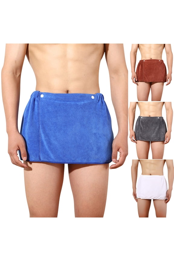 Mens Bathrobes, Mens Fleece Shower Wrap Adjustable Bath Gym Cover Up with Snaps