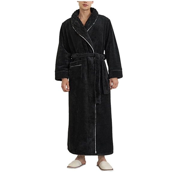 Bovxnpu Mens Bathrobes, Mens Robes Full Length Plushed Fleece Long Robe for Men Bathrobe Shawl Collar Warm Winter House Robes