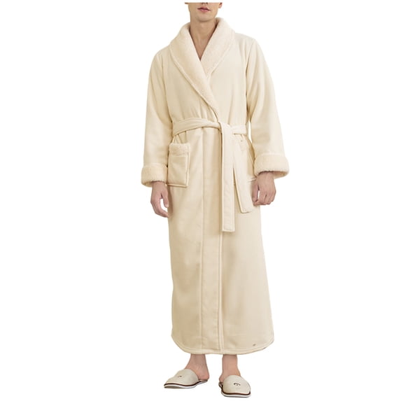 Bovxnpu Mens Bathrobes, Mens Robes Full Length Plushed Fleece Long Robe for Men Bathrobe Shawl Collar Warm Winter House Robes