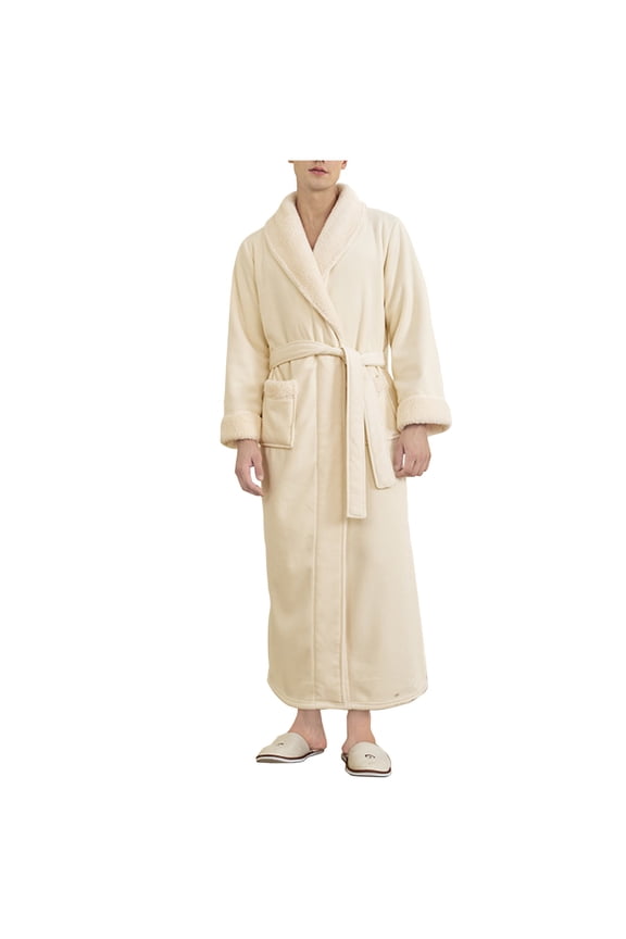 Mens Bathrobes, Mens Robes Full Length Plushed Fleece Long Robe for Men Bathrobe Shawl Collar Warm Winter House Robes