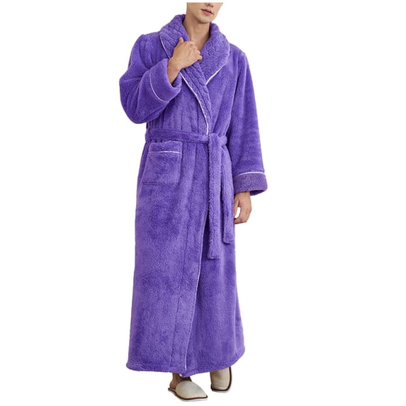 Bovxnpu Mens Bathrobes, Mens Robes Full Length Plushed Fleece Long Robe for Men Bathrobe Shawl Collar Warm Winter House Robes
