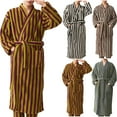 thumbnail image 1 of Bovxnpu Mens Bathrobes, Mens Robes Striped Full Length Plushed Fleece Long Robe for Men Bathrobe Warm Winter House Robes, 1 of 4
