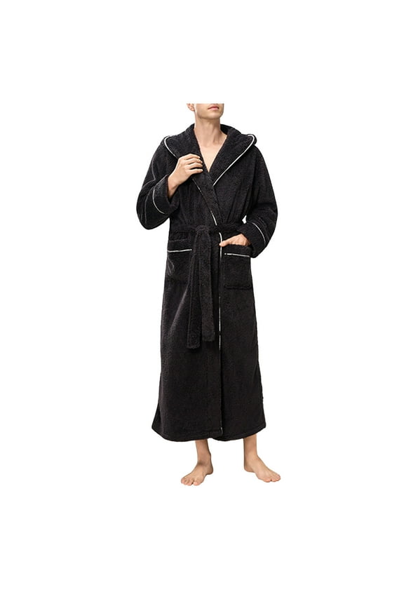 HBGVBA Mens Bathrobes, Unisex Plushed Lined Bath Robe Soft Spa Robe with Hood Plus Size Housecoat Nightgown