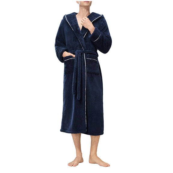 Bovxnpu Mens Bathrobes, Unisex Plushed Lined Bath Robe Soft Spa Robe with Hood Plus Size Housecoat Nightgown