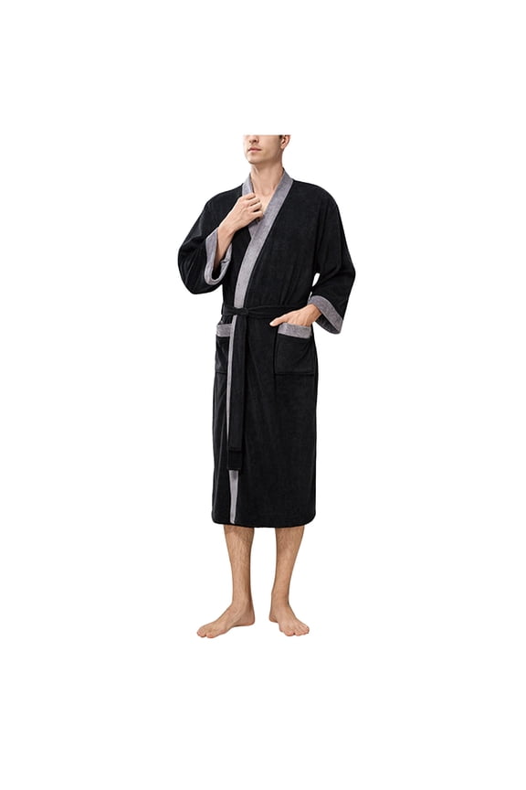 Mens Bathrobes, Unisex Plushed Lined Bath Robe Soft Spa Robe with Hood Plus Size Housecoat Nightgown