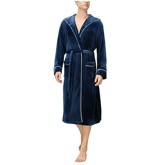 Bovxnpu Mens Bathrobes, Unisex Plushed Lined Bath Robe Soft Spa Robe with Hood Plus Size Housecoat Nightgown
