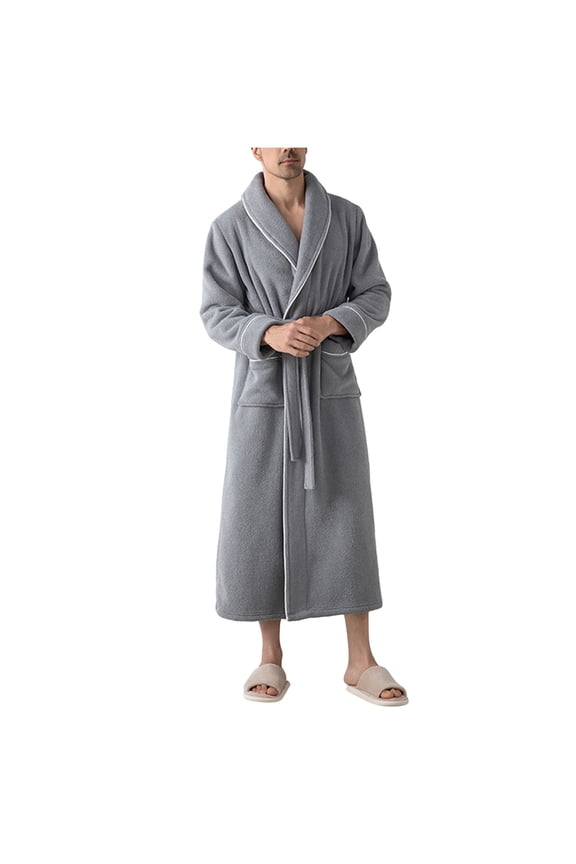 Mens Bathrobes, Unisex Plushed Lined Bath Robe Soft Spa Robe with Hood Plus Size Housecoat Nightgown