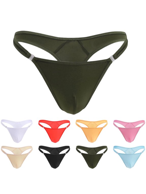 Mens Bikini Underwears,Solid Color Ice Silk Low Waist Briefs Stretch With Snap Button