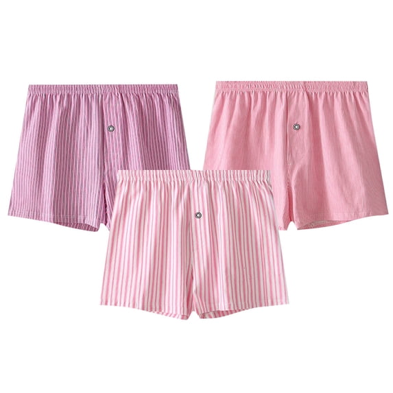 HBGVBA Mens Casual Boxers Underpants 3 PC,Loose Breathable Boxers Shorts Striped Button Home Leisure