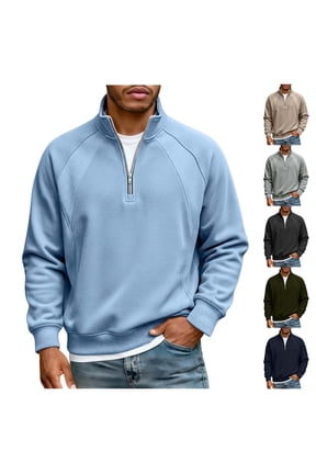 Mens Mock Neck Zip Pullover Sweatshirt,Solid Color Defined Shoulder Oversized Relaxed Long Sleeve Plain Knit Top