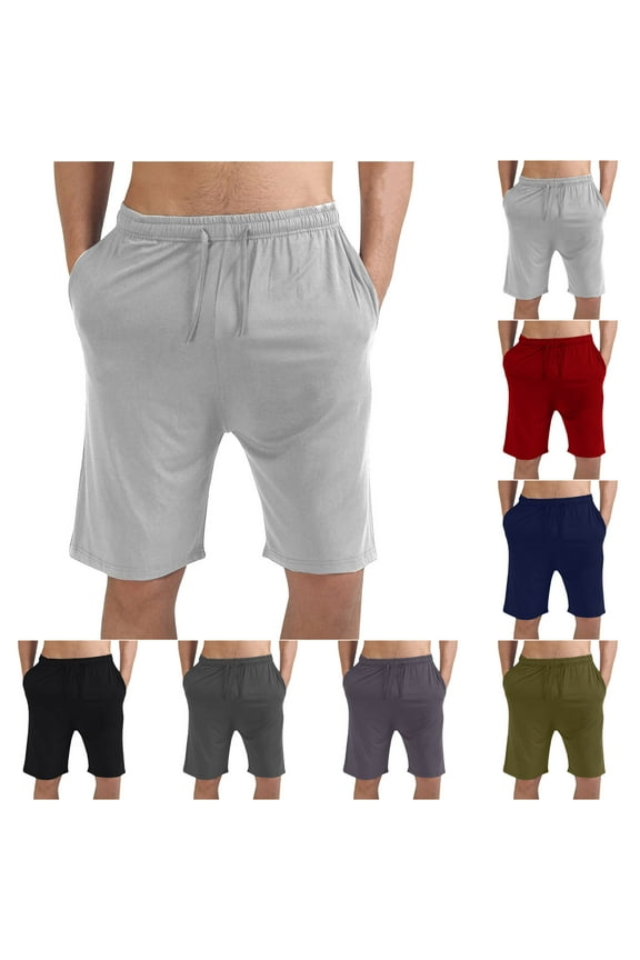 Mens Pajama Shorts, Men Sleep Loungewear Pjs Lightweight Elastic Waist Drawstring Nightwear Bottom with Pockets