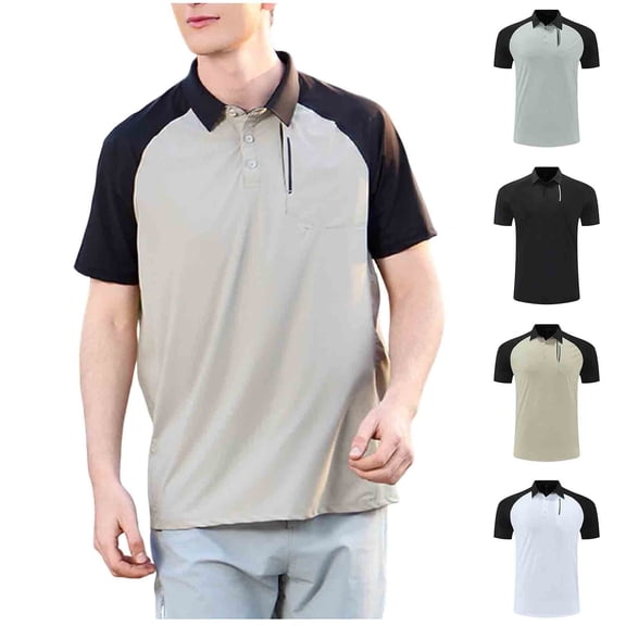 HBGVBA Mens Short Sleeve Tees,Short Sleeve Top for Men,Men's Solid Color Outdoor Running Training Dry Color Raglan Sleeve Zipper Pocket T-Shirt