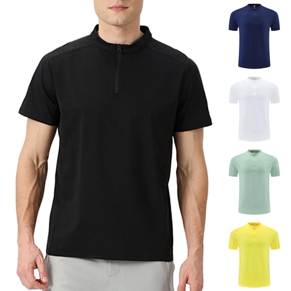 HBGVBA Mens Short Sleeve Tees,Short Sleeve Top for Men,Unisex Solid Color Outdoor Dry Casual Breathable Training Wicking Half Zip T-Shirt