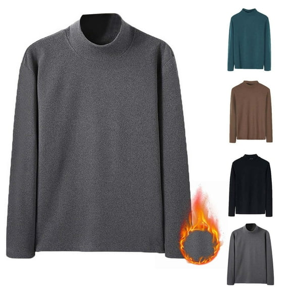 Bovxnpu Mens Thermal Long Sleeve Shirt Fleece Lined Thermal Top, Men's Thermal Tops Crewneck Fleece Lined Long Sleeve Shirts for Men Base Layer Cold Weather Winter