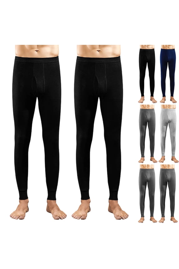 Mens Thermal Pants Fleece Lined Bottoms, 2PC Mens Long Johns Thermal Pants Fleece Lined Lightweight Base Layer Bottoms Leggings Winter Gear