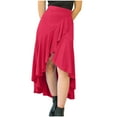 thumbnail image 1 of HBGVBA Midi Skirts for Women,High Low Skirts,Solid Color Elastic Waist Ruched Irregular Ruffle Hem Midi Skirt Summer Skirts, 1 of 5