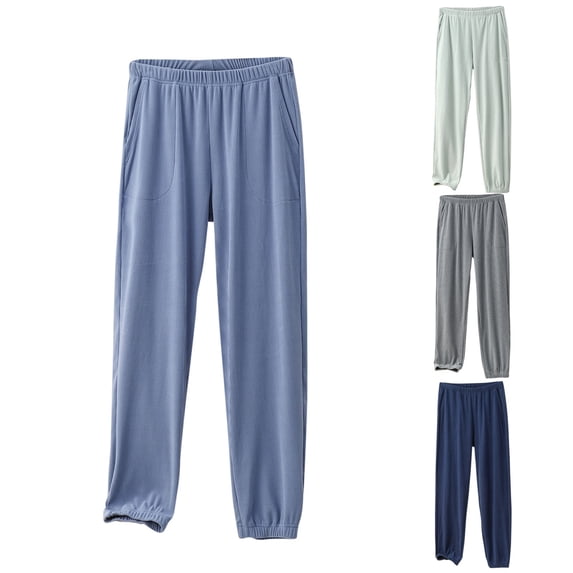 HBGVBA Pajamas Pants for Men,Mens Soft Sleep Pants,Men's Solid Color Soft Friendly Elastic Waist With Pockets Tapered Leg Sleep Home Pants
