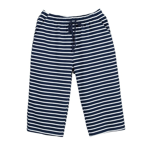 HBGVBA Pajamas Pants for Men,Mens Soft Sleep Pants,Men's Stylish Stripe Print 3 4 Length Sleep Pants Loose Casual Home Wear Pants